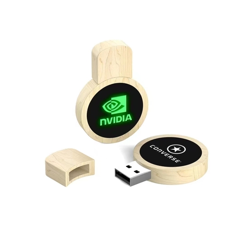 wooden usb flash drive with light up logo