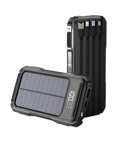 Portable Solar Power Bank 10000mAh 20000mAh Fast Charging External Battery Built-in Cables for Outdoor